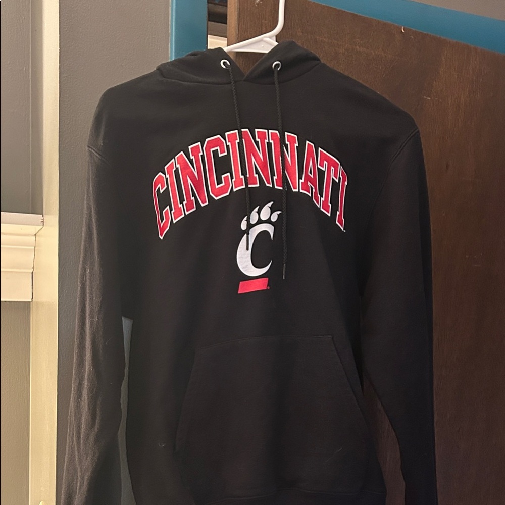Champion Black Hoodie with Red Cincinnati Logo